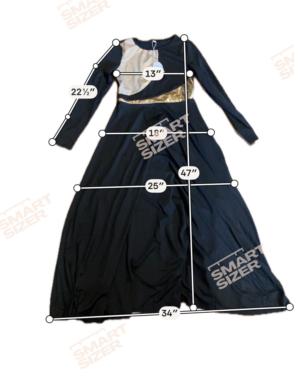 Black Gold Metallic Panel Maxi Dress Long Sleeve A-Line Formal Evening Party Gow - Picture 7 of 10